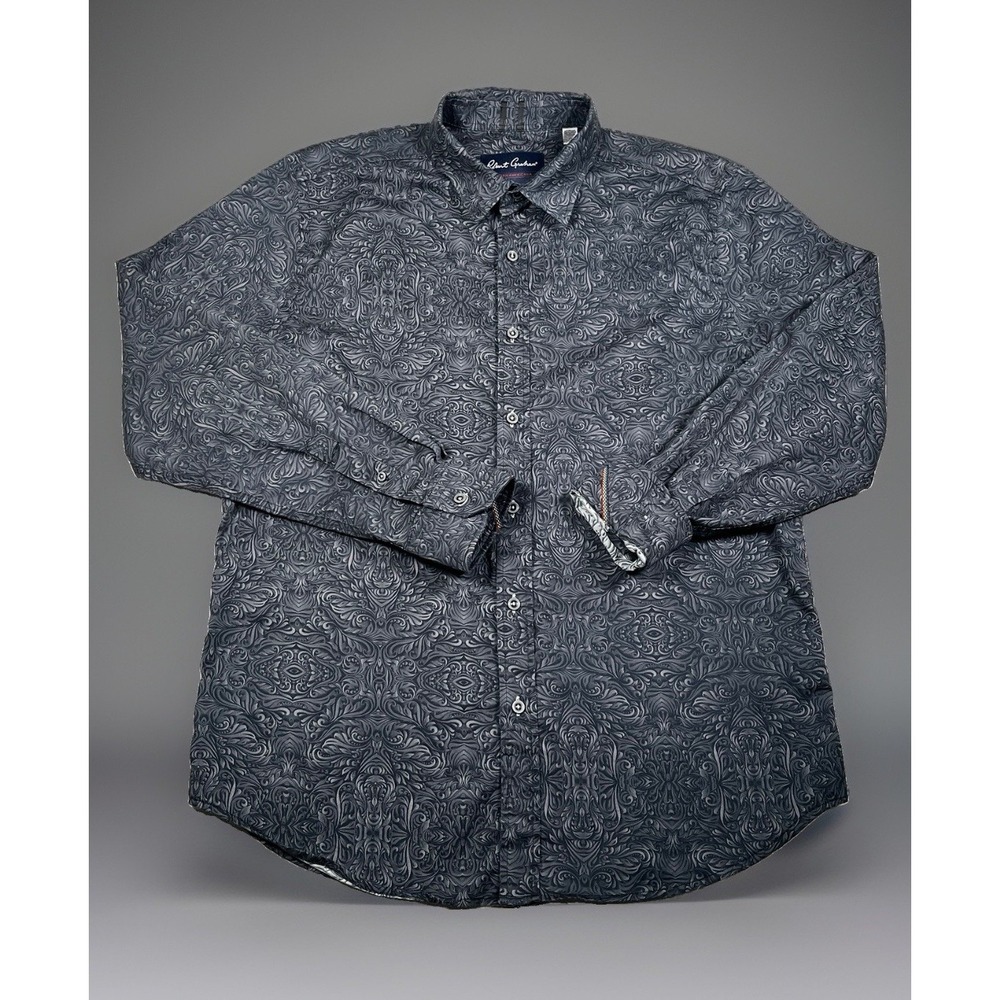 Robert Graham Mens XL Tailored Fit Long Sleeve Shirt Black Grey Paisley Button